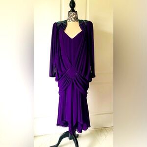 VTG 80’s/20s Casadei Sheer Purple Bead trimmed midi Dress size 8
